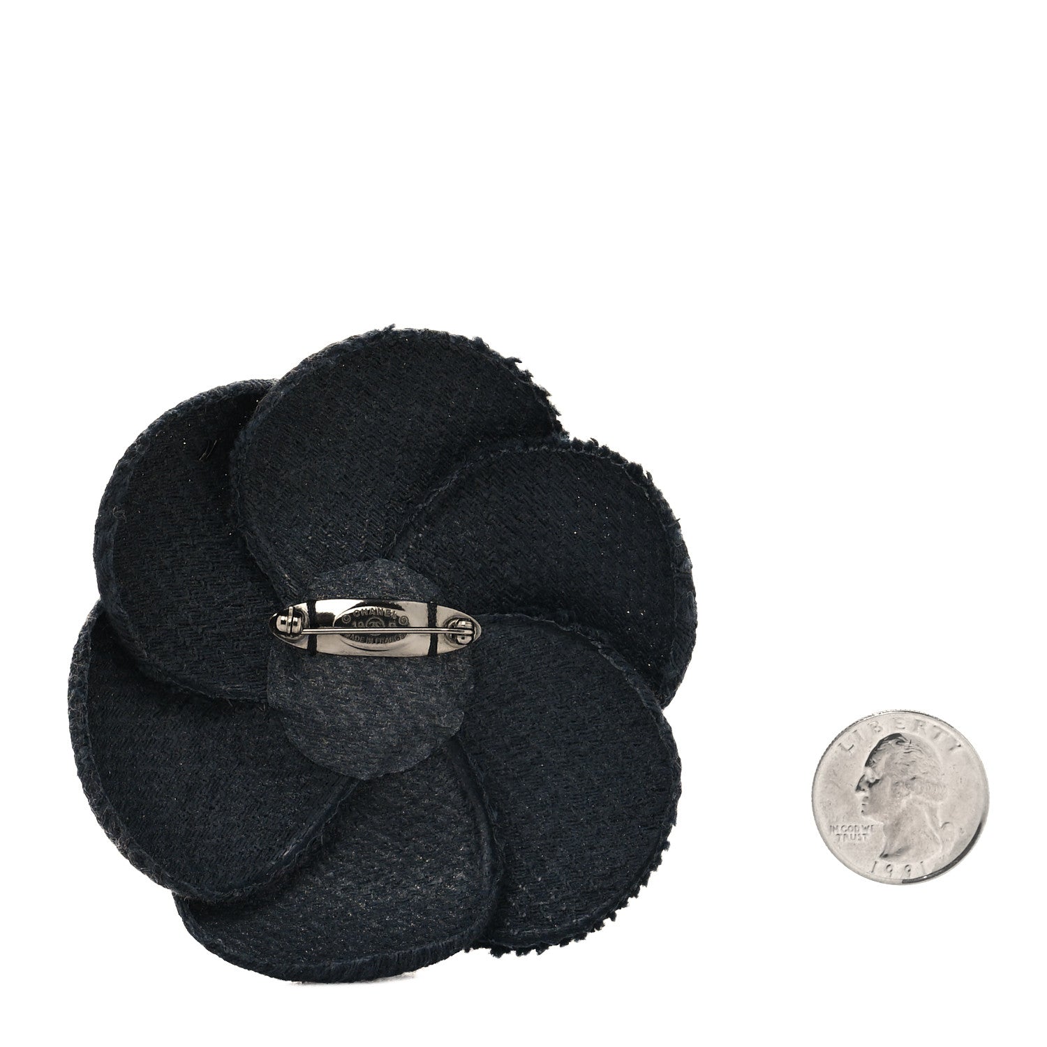 Chanel Tweed Camellia Pin Brooch Black 2 of 3