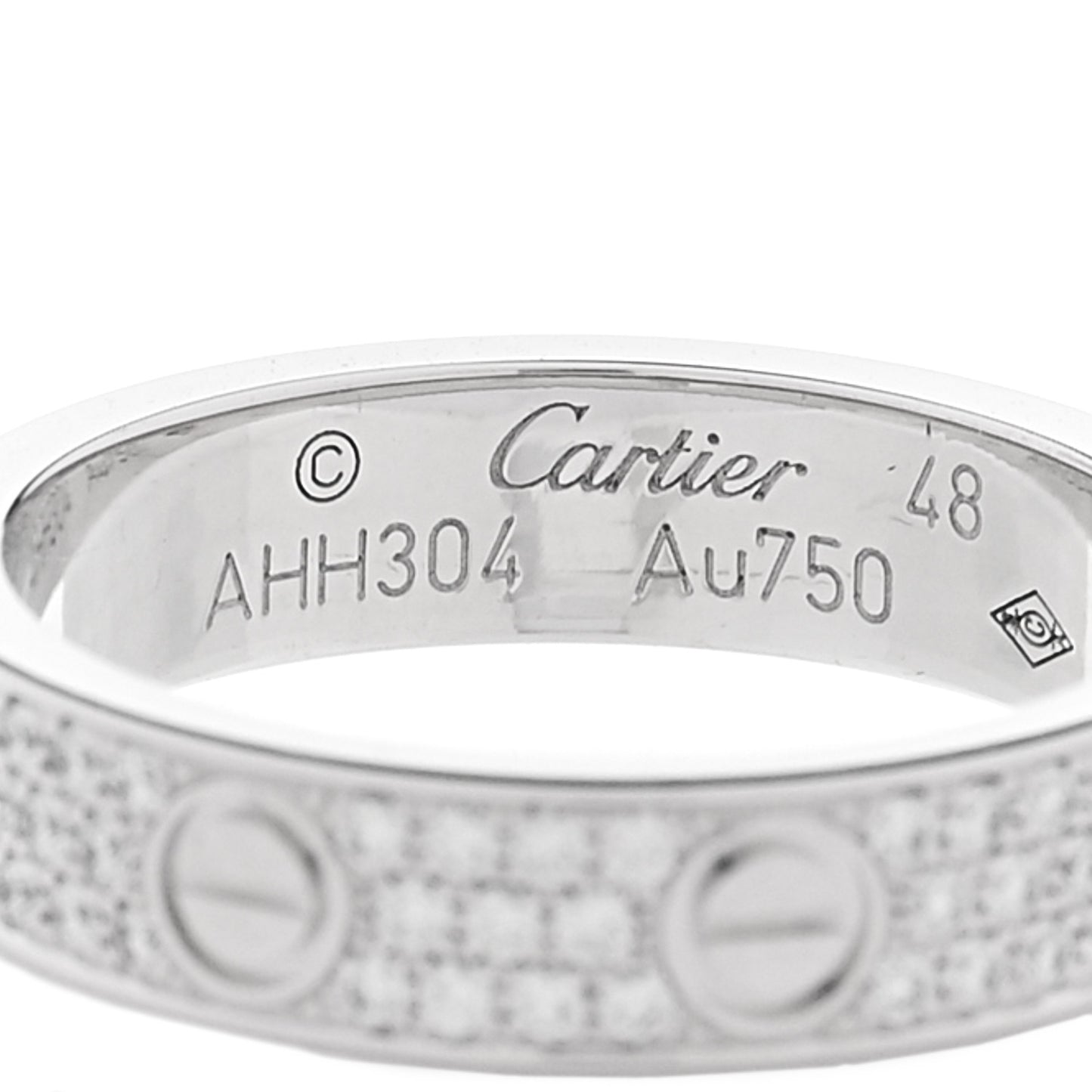 18K White Gold Diamond 4mm LOVE Wedding Paved Band Ring 48 4.5