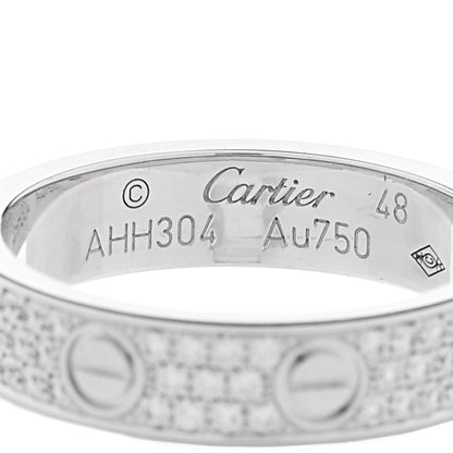 Cartier 18K White Gold Diamond 4mm LOVE Wedding Paved Band Ring 48 4.5 4 of 4