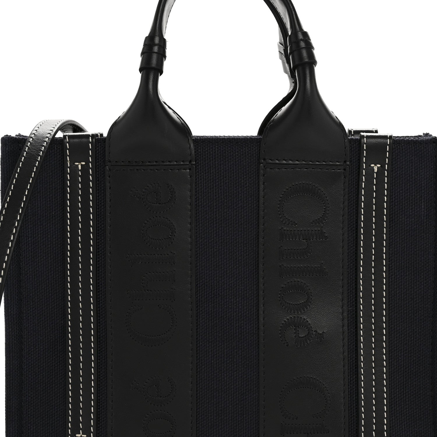 Chloe Calfskin Linen Small Woody Tote Deep Denim 8 of 10