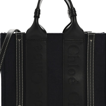 Chloe Calfskin Linen Small Woody Tote Deep Denim 8 of 10