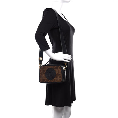 Fendi Glazed Fabric Vitello Century F is Fendi FF 1974 Stamp Patch Camera Case Mogano Panna Black 2 of 12