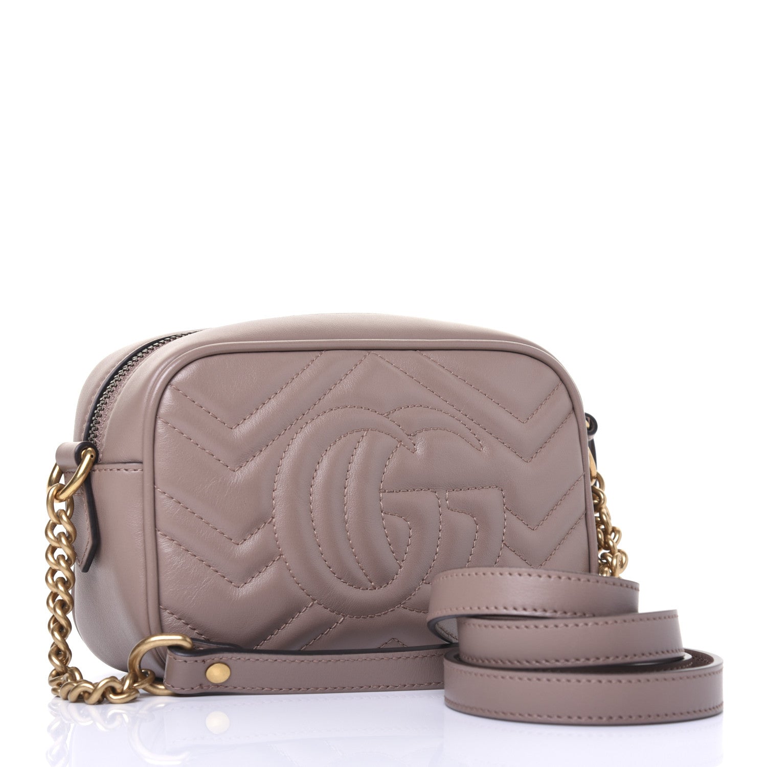 Gucci Calfskin Matelasse Mini GG Marmont Chain Shoulder Bag Porcelain Rose 3 of 14