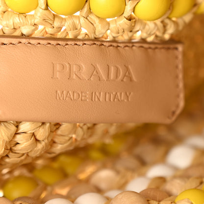 Prada Raffia Wood Bead Embroidered Logo Tote Bag Naturale 6 of 11