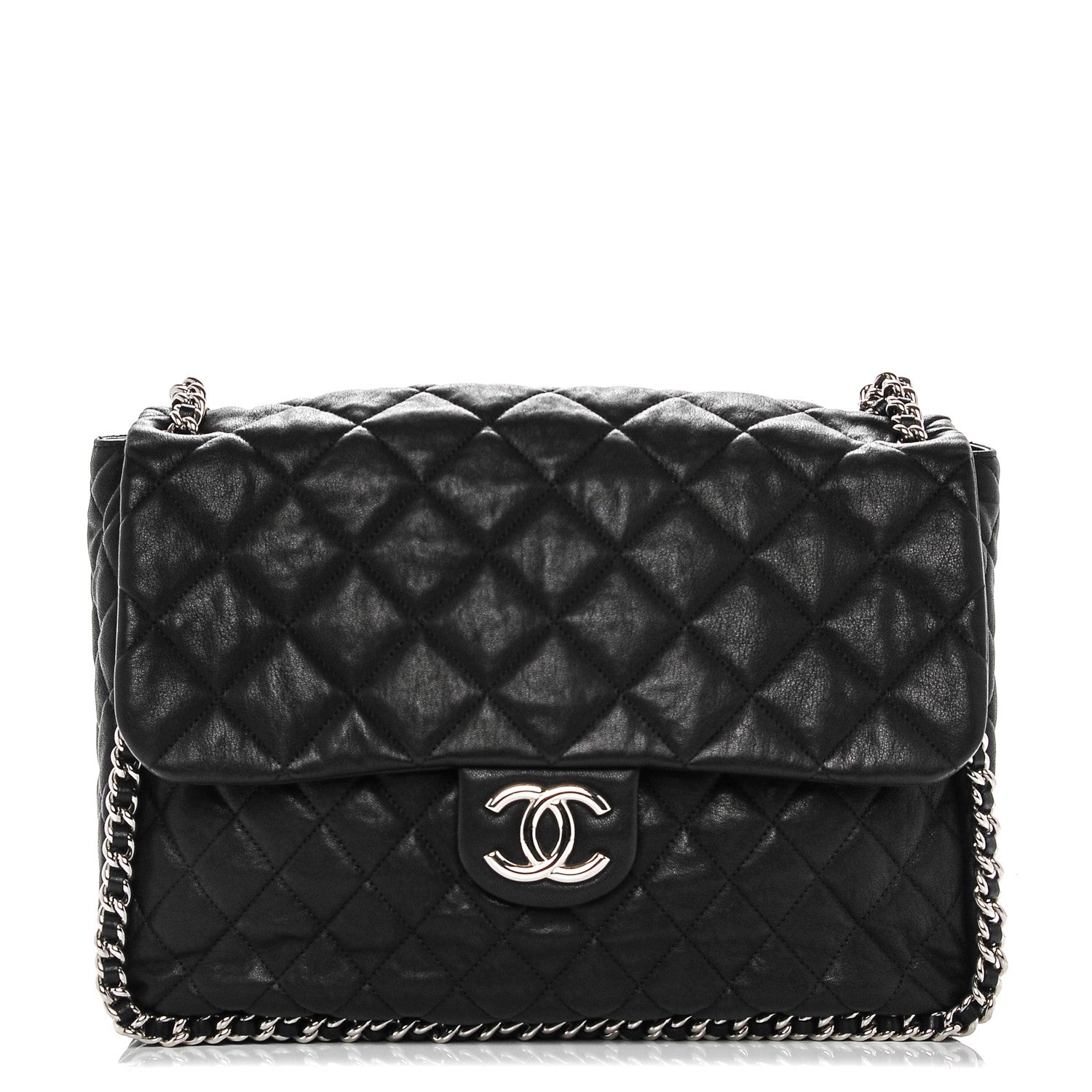 Chanel Washed Lambskin Quilted Maxi Chain Around Flap Black 1 of 7