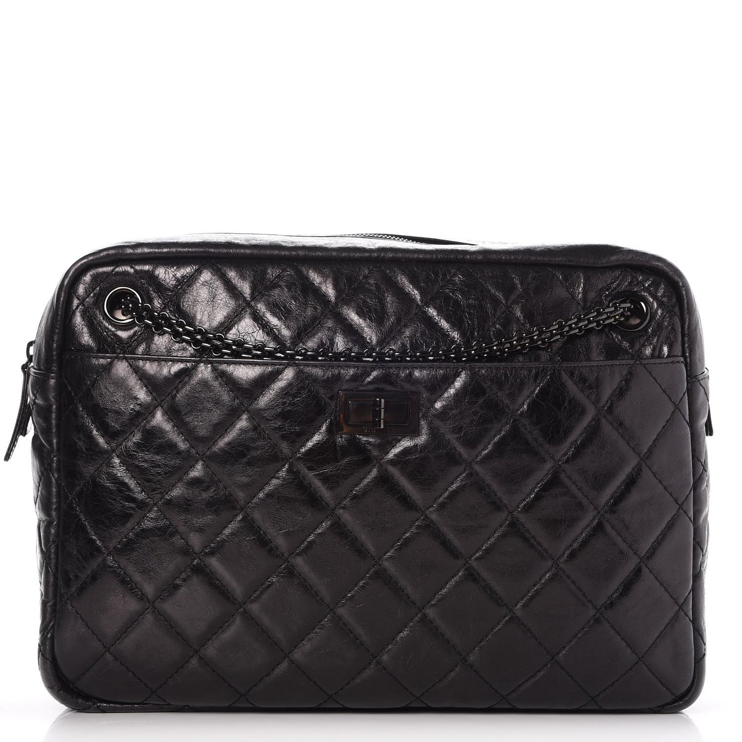 Metallic Aged Calfskin Quilted Large Reissue Camera Case Black