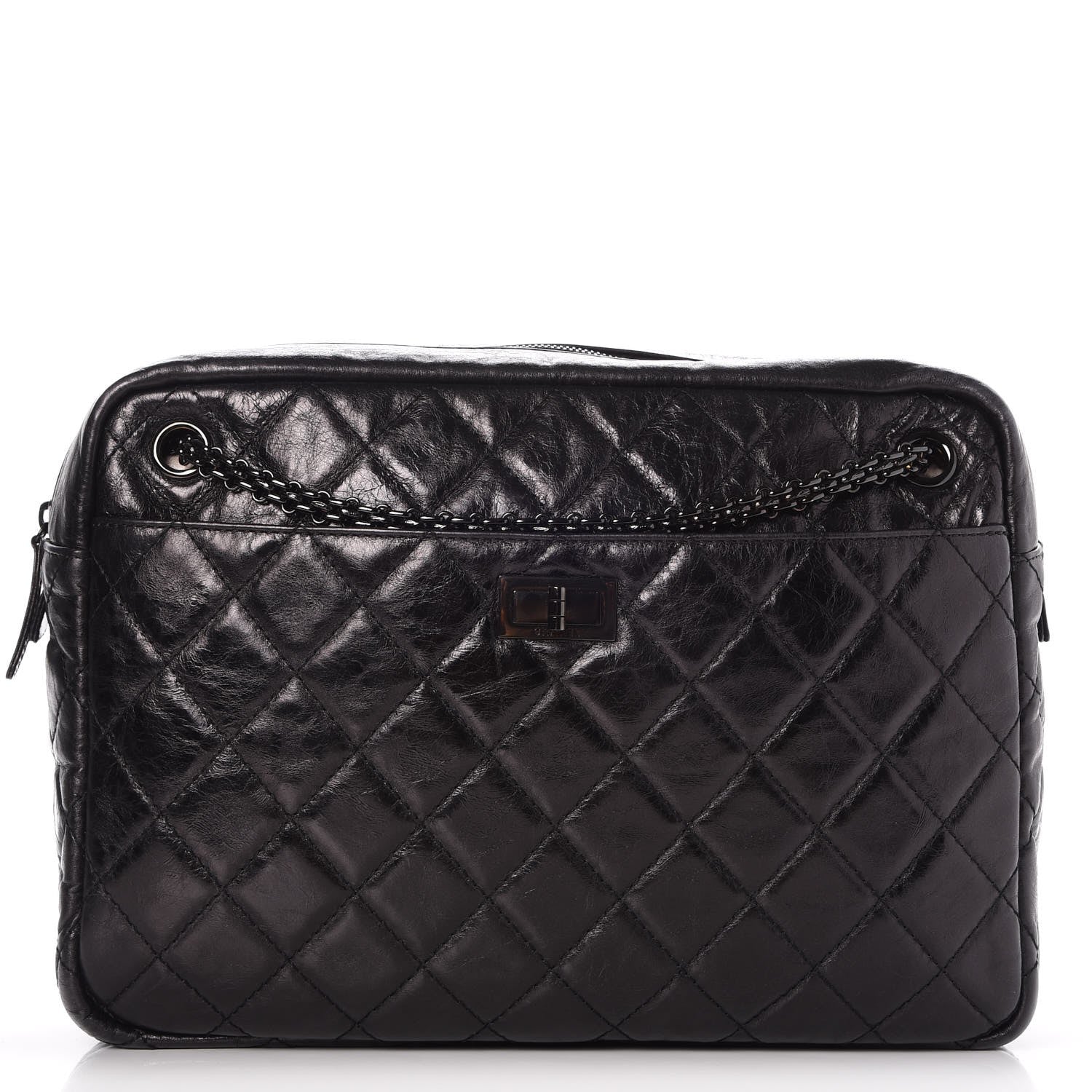 Chanel Metallic Aged Calfskin Quilted Large Reissue Camera Case Black 1 of 10