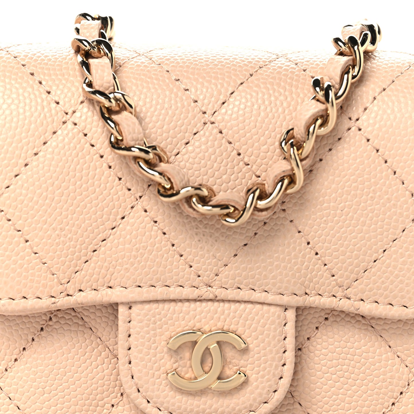 Caviar Quilted Mini Clutch With Chain Light Beige