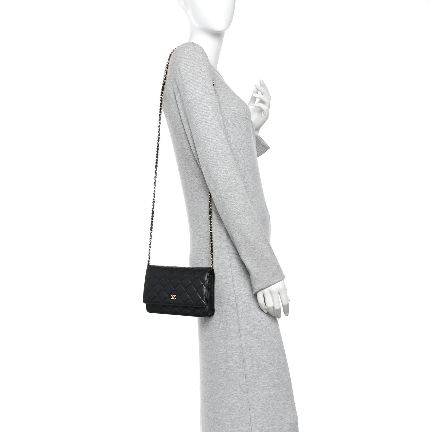 Lambskin Quilted Wallet On Chain WOC Black