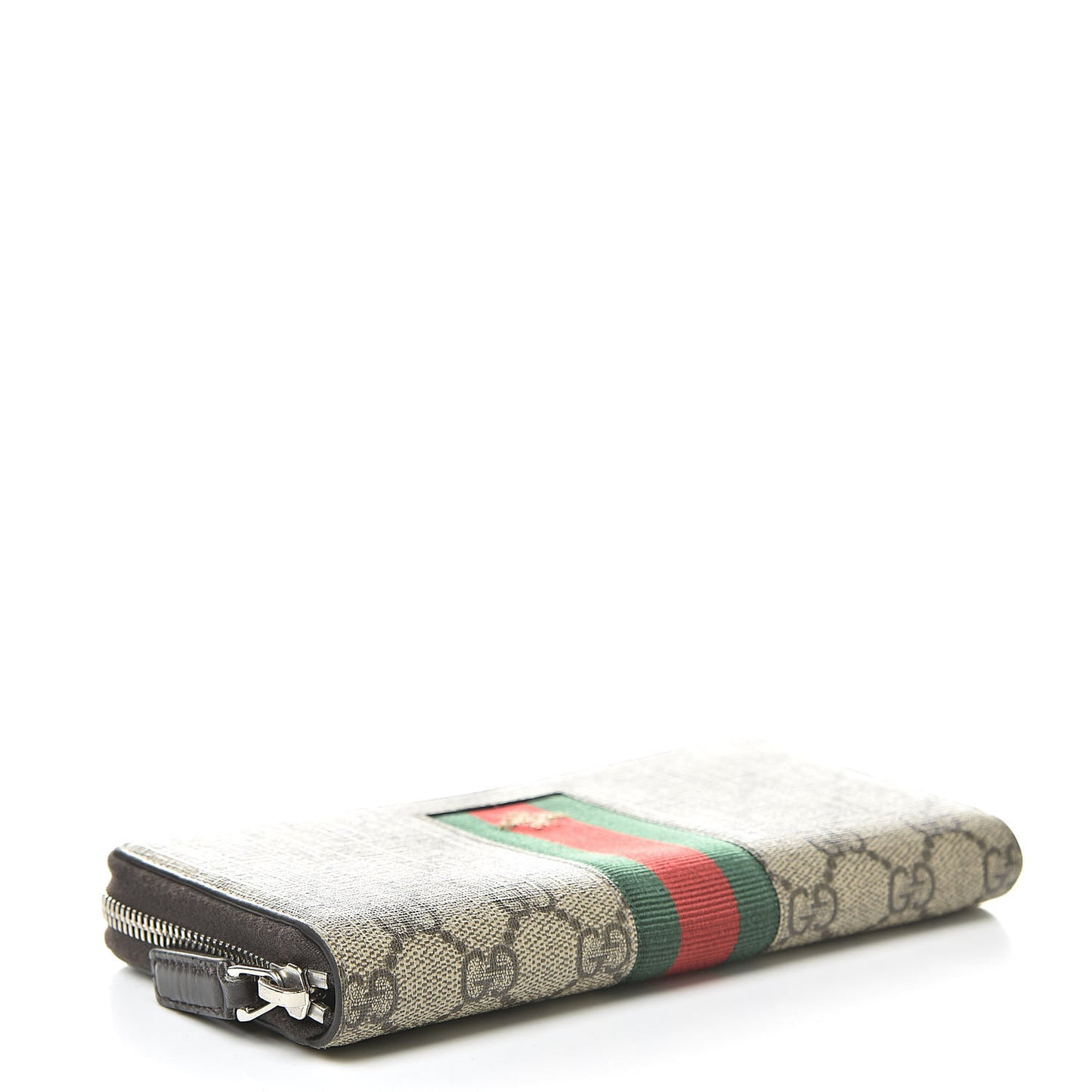 GG Supreme Monogram Web Bee Zip Around Wallet Beige Cocoa