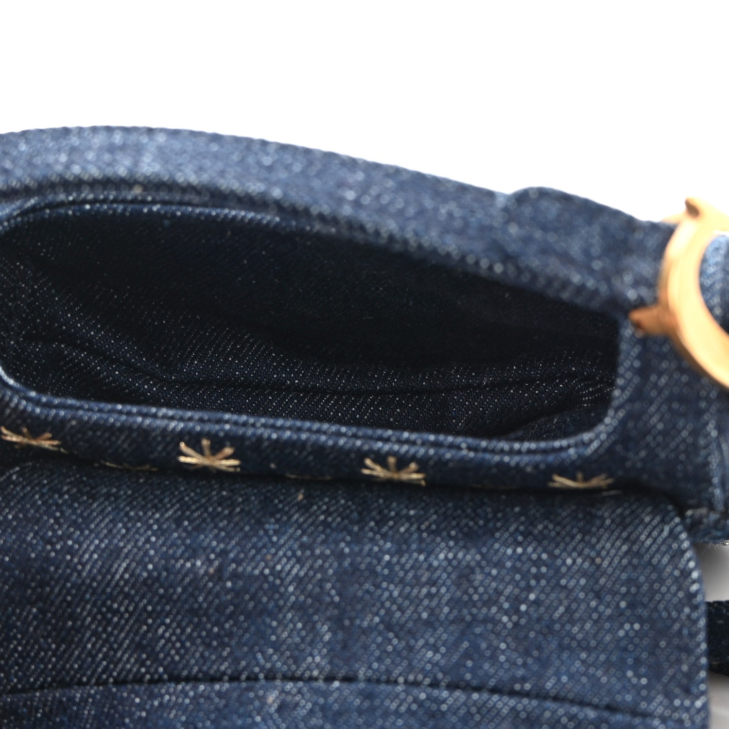 Christian Dior Denim Embroidered Micro Saddle Bag With Strap Blue Gold 5 of 9