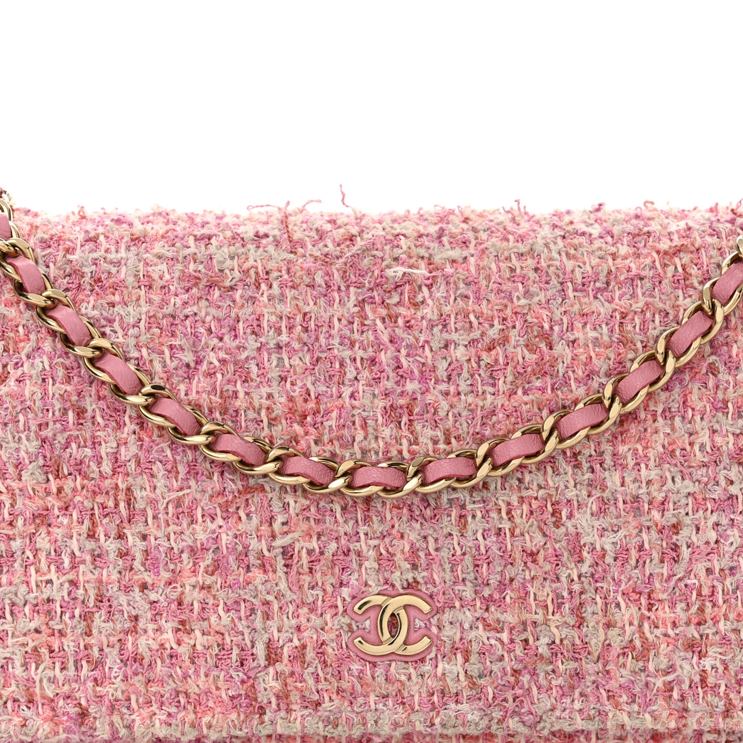 Chanel Tweed Quilted Wallet On Chain WOC Pink 9 of 15