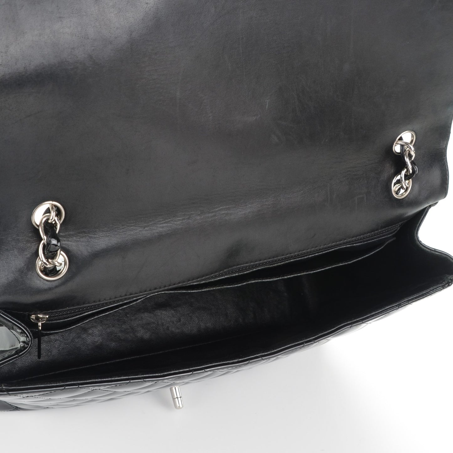 Patent Quilted Maxi Single Flap Black