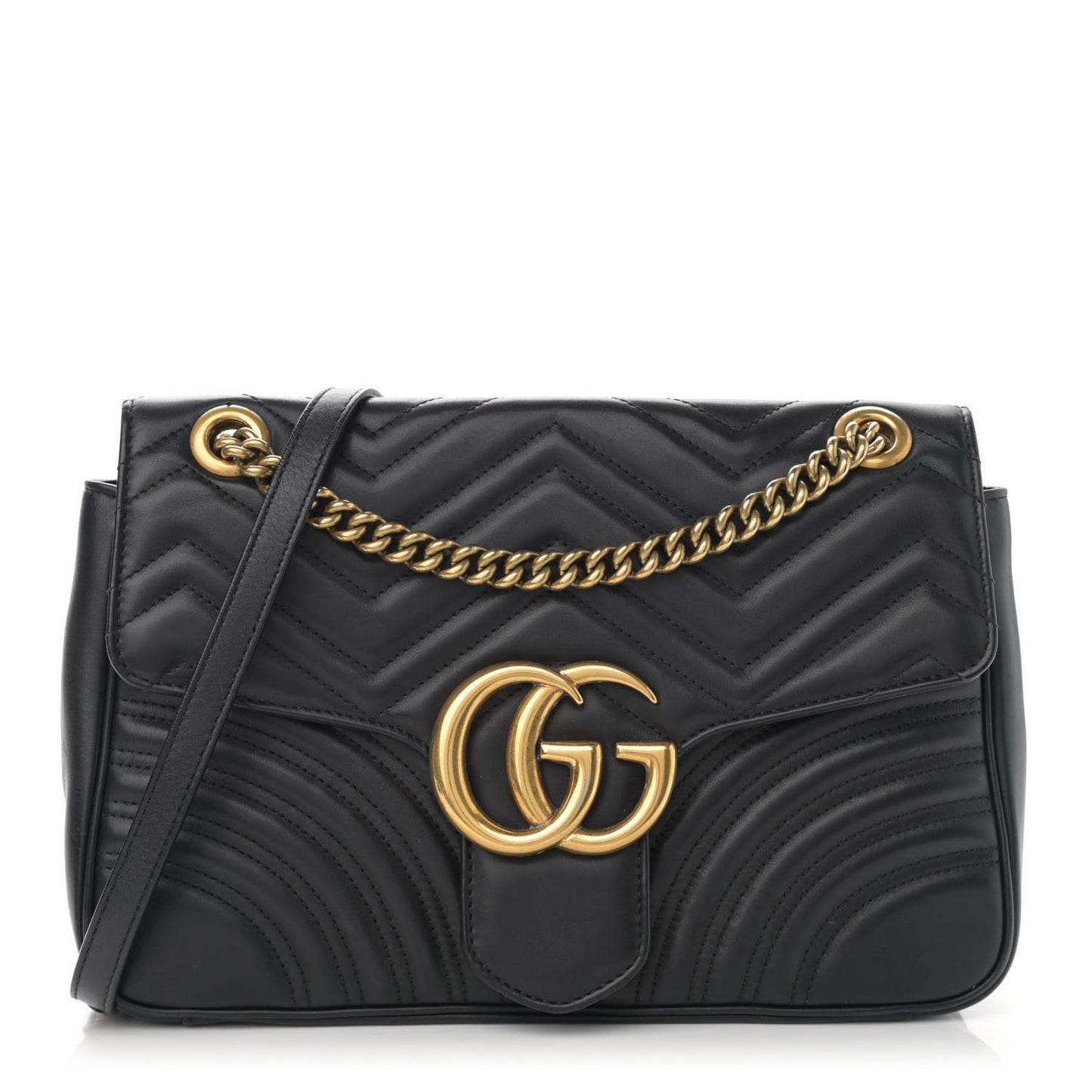 Calfskin Matelasse Medium GG Marmont Shoulder Bag Black