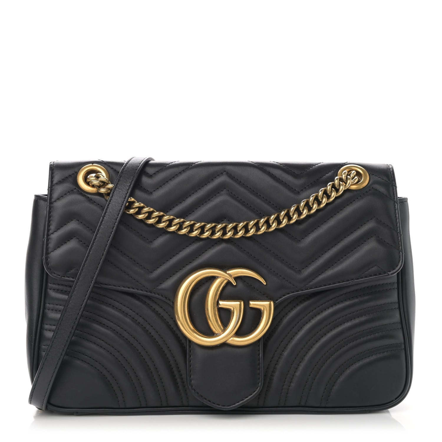 Gucci Calfskin Matelasse Medium GG Marmont Shoulder Bag Black 1 of 15