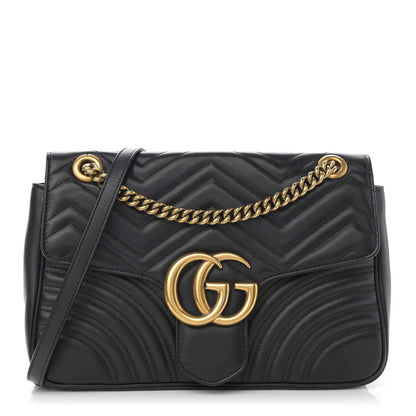 Gucci Calfskin Matelasse Medium GG Marmont Shoulder Bag Black 1 of 15