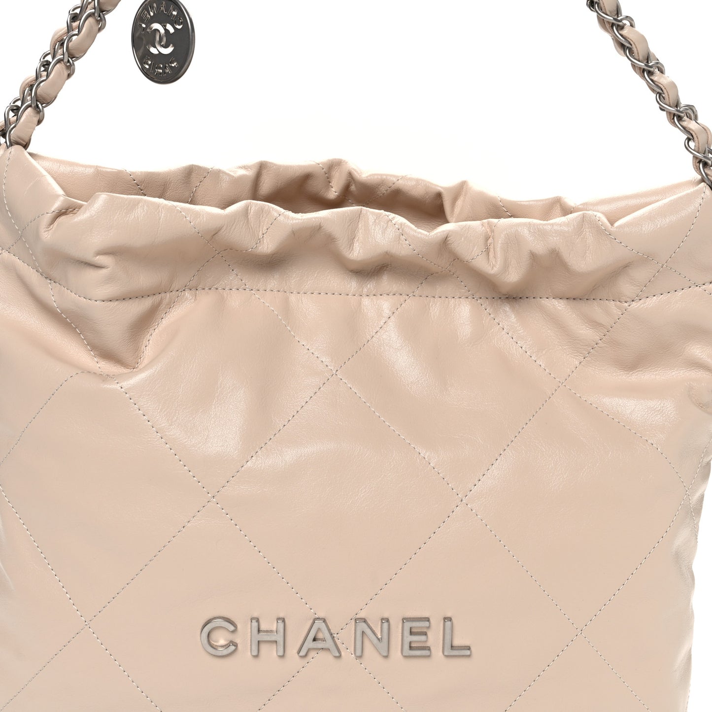 Shiny Calfskin Quilted Small Chanel 22 Ecru