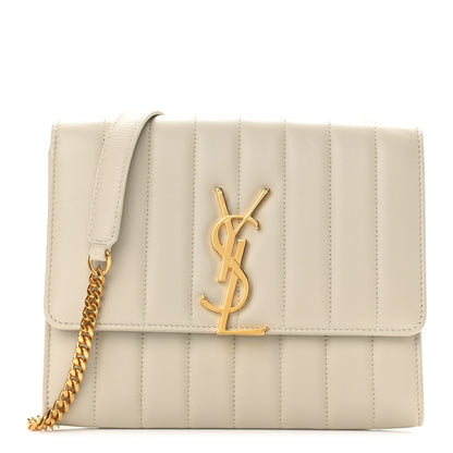 Saint Laurent Lambskin Matelasse Monogram Vicky Chain Wallet Off White 1 of 11