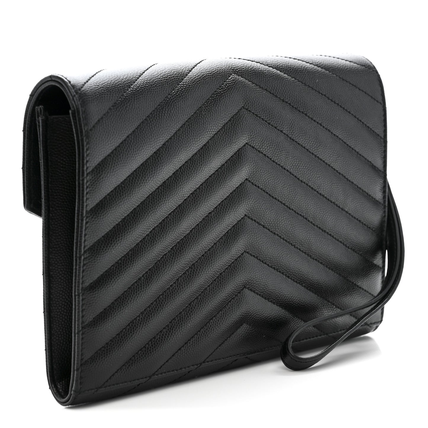 Grain De Poudre Matelasse Chevron Monogram Envelope Clutch Black