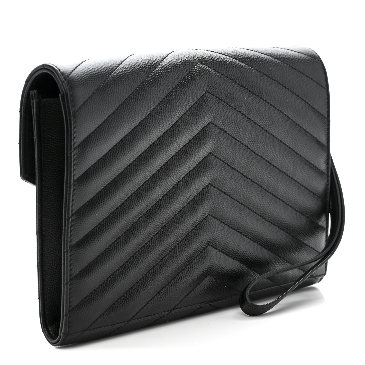 Saint Laurent Grain De Poudre Matelasse Chevron Monogram Envelope Clutch Black 3 of 10
