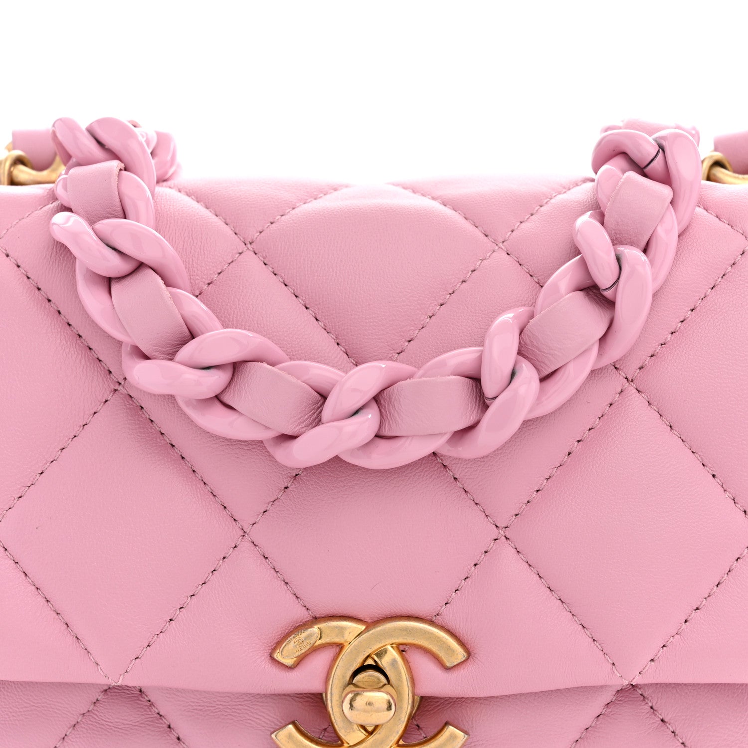 Chanel Lambskin Quilted Mini Lacquered Chain Flap Pink 8 of 10