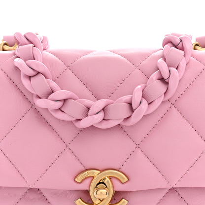 Chanel Lambskin Quilted Mini Lacquered Chain Flap Pink 8 of 10