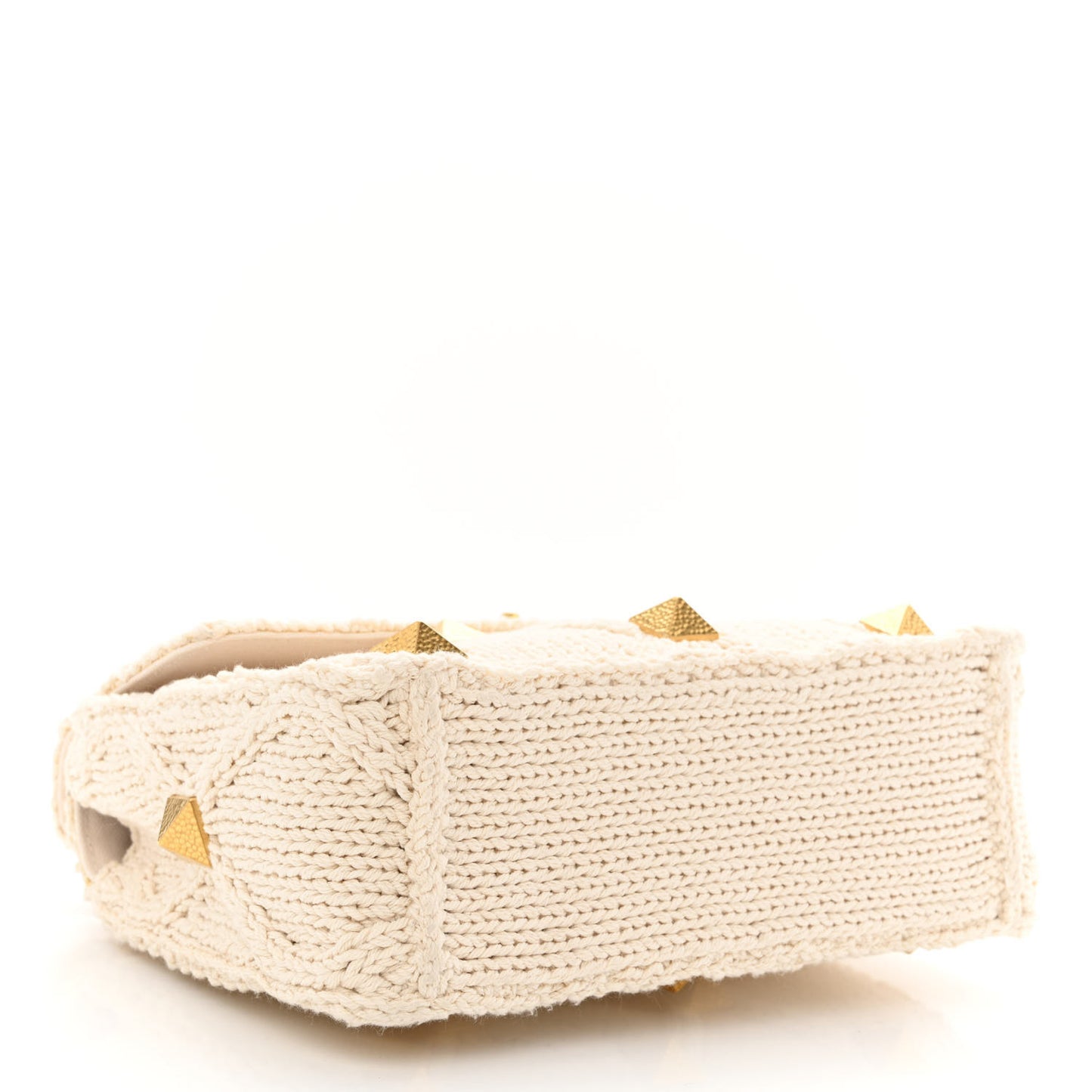 Knit Medium Roman Stud Shoulder Bag Ecru