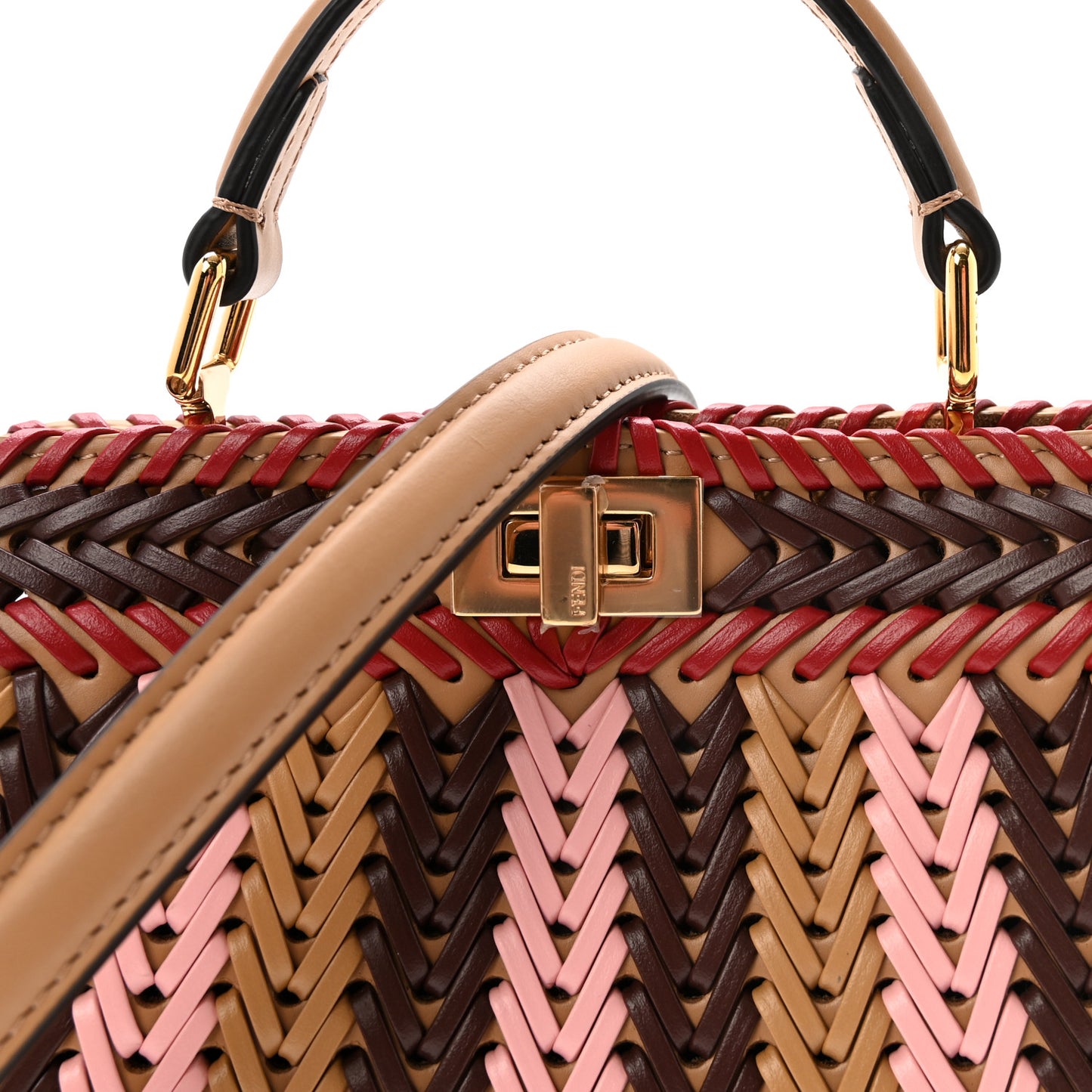 Vitello King Shiny Nappa Intreccio Petite Peekaboo I SEE U Satchel Miel Mogano Rosa Fragola