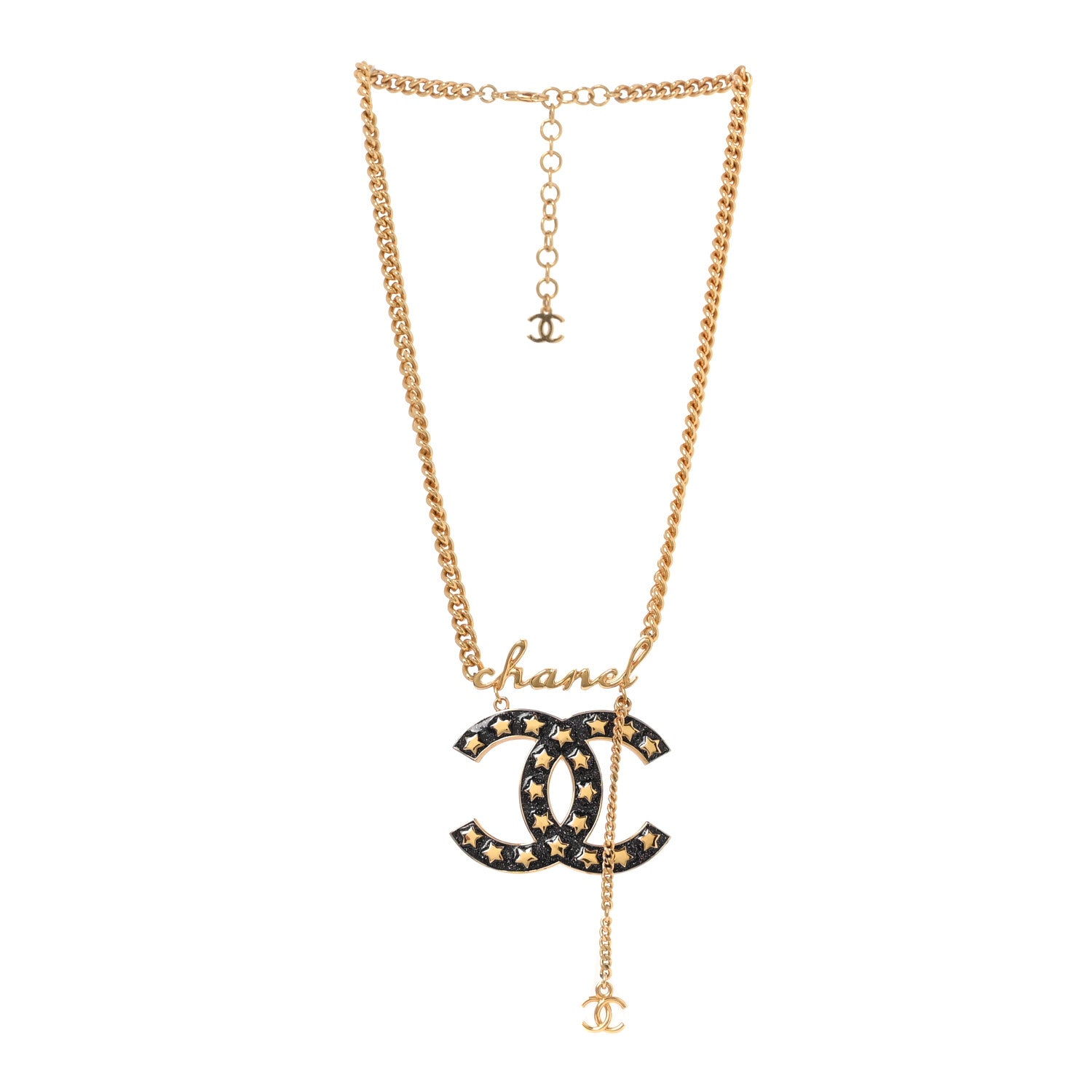 Chanel Metal Resin CC Star Chain Logo Necklace Gold Black 3 of 4