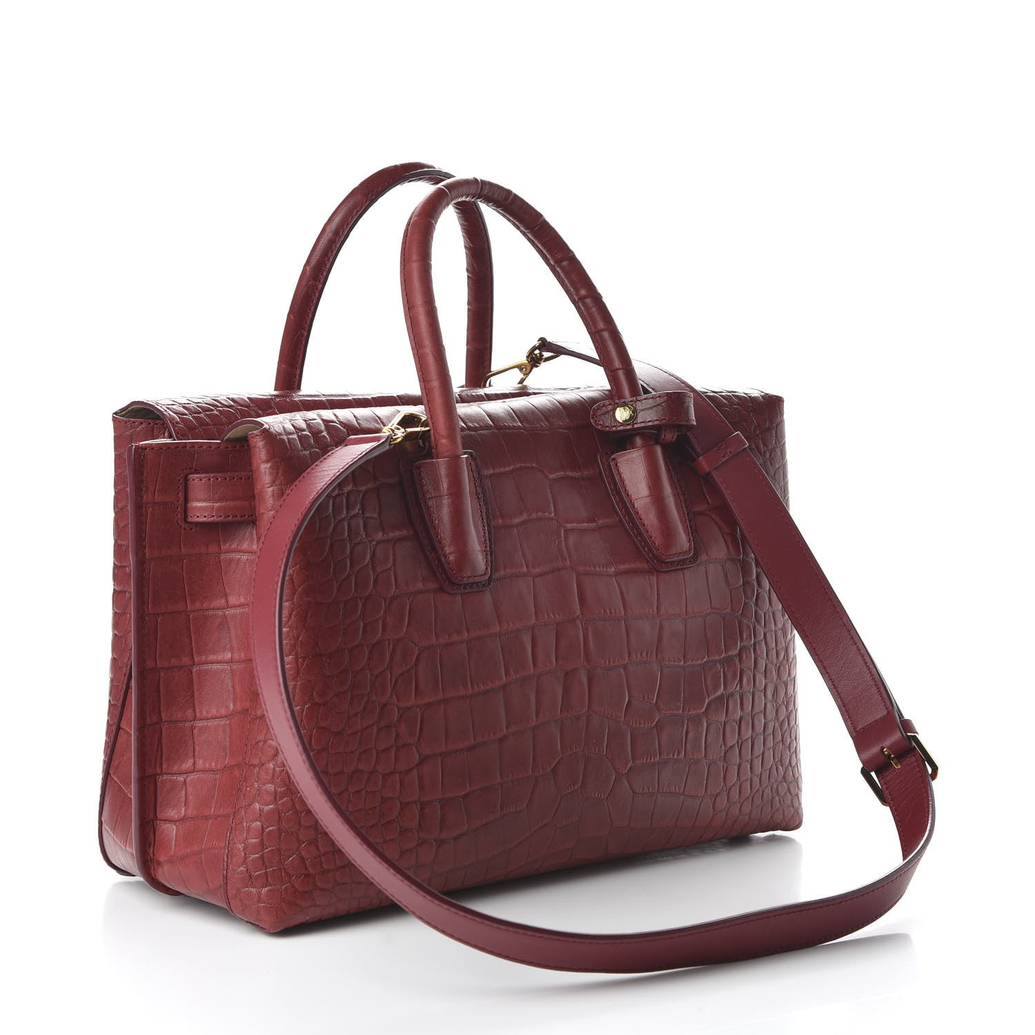 MCM Calfskin Crocodile Embossed Medium Milla Tote Ruby 3 of 8