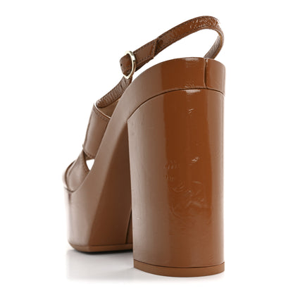 Chanel Crumpled Patent Lambskin Platform Sandals 39 Light Brown 10 of 12