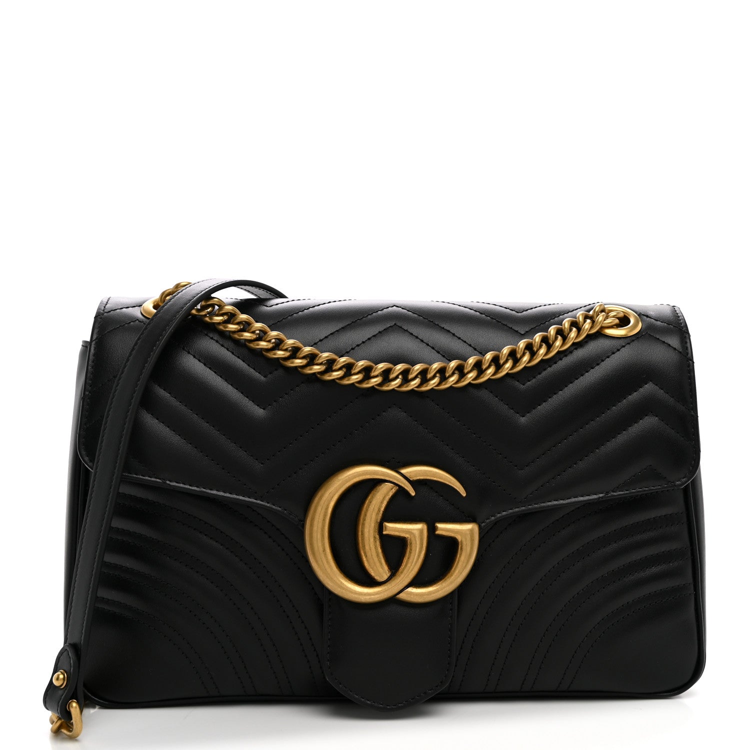 Gucci Calfskin Matelasse Medium GG Marmont Shoulder Bag Black 1 of 11
