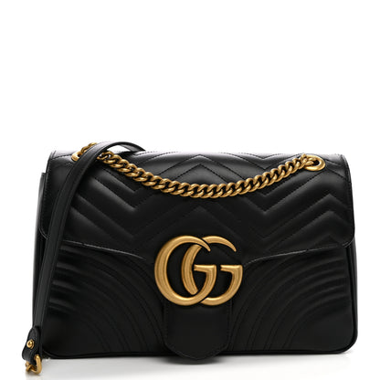 Gucci Calfskin Matelasse Medium GG Marmont Shoulder Bag Black 1 of 11