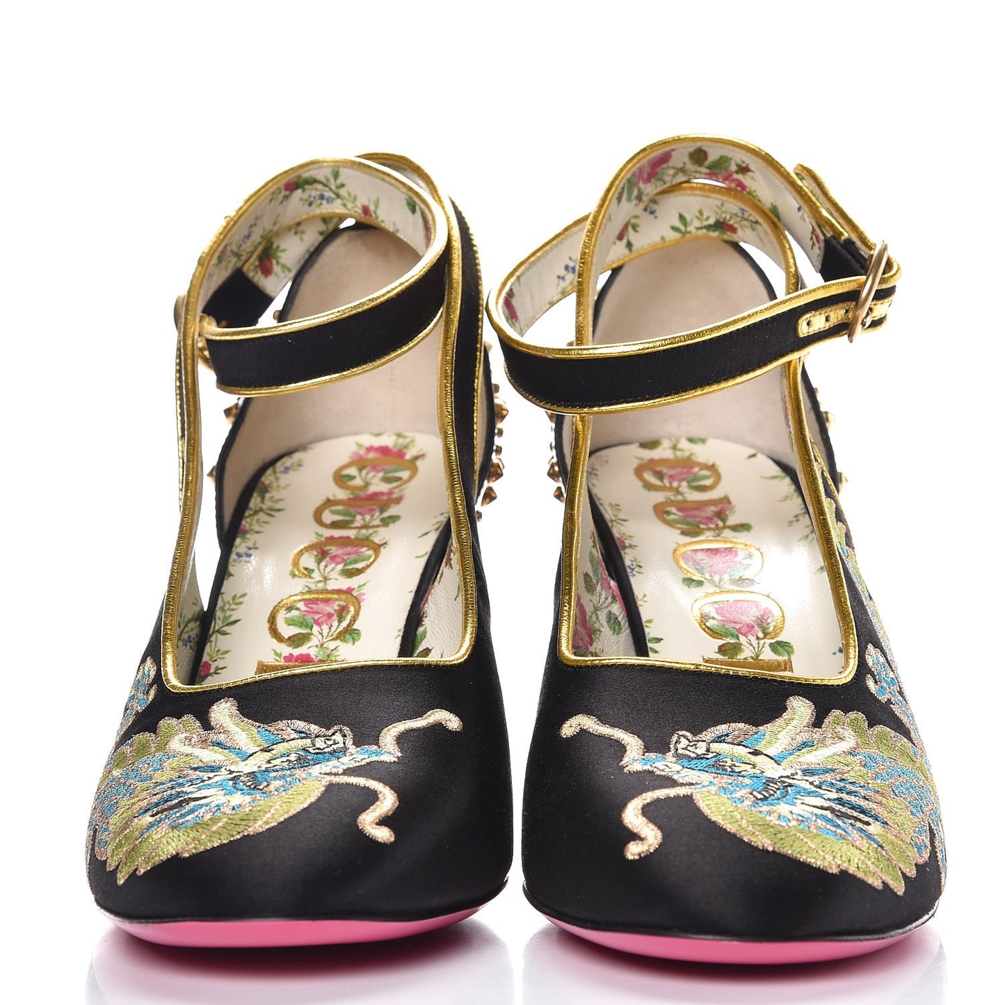 Satin Embroidered Dragon Caspar Pumps 38.5 Black