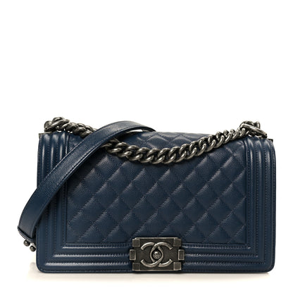 Chanel Caviar Quilted Medium Boy Flap Dark Navy Blue 1 of 10