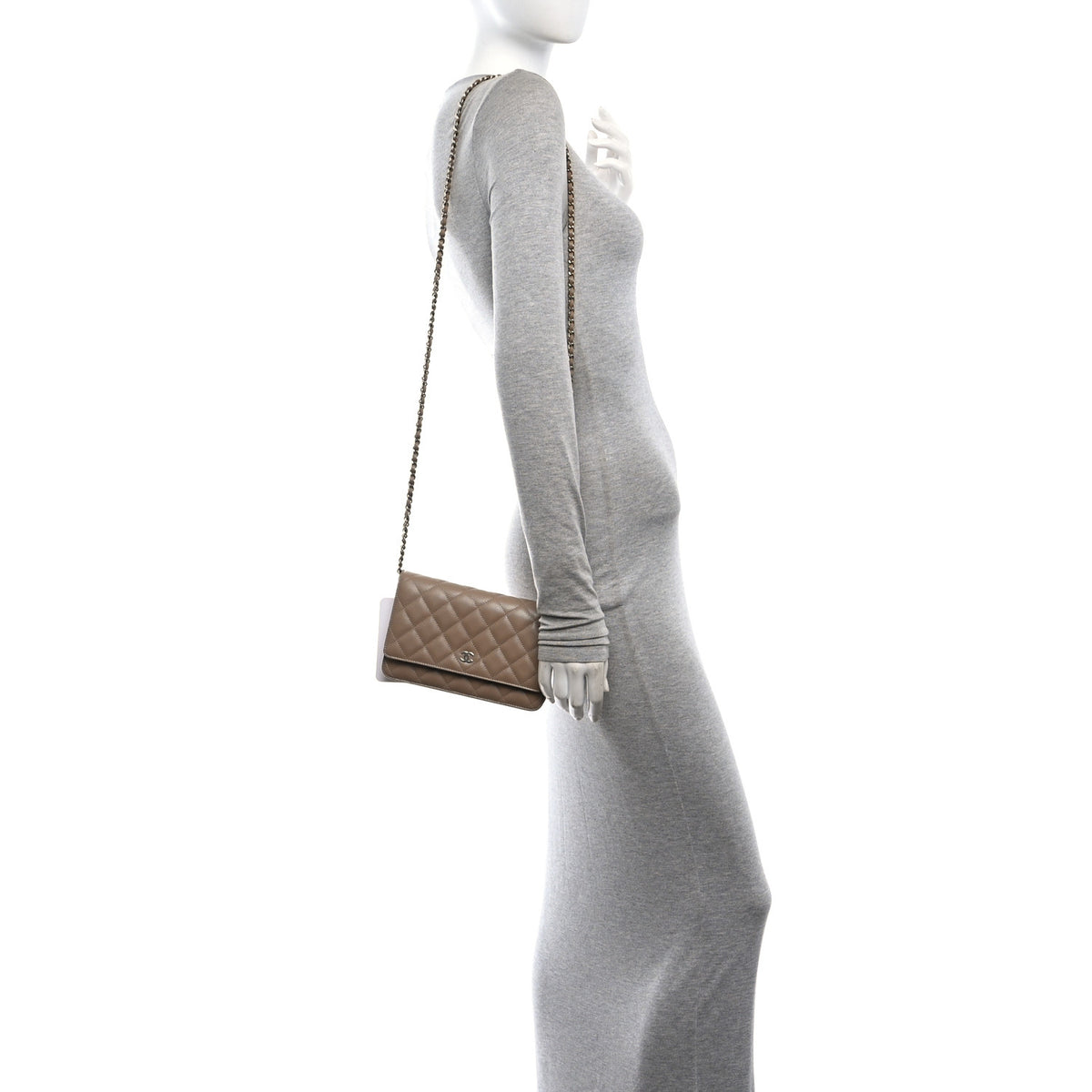 Chanel Caviar Quilted Wallet on Chain WOC Dark Beige 2 of 12