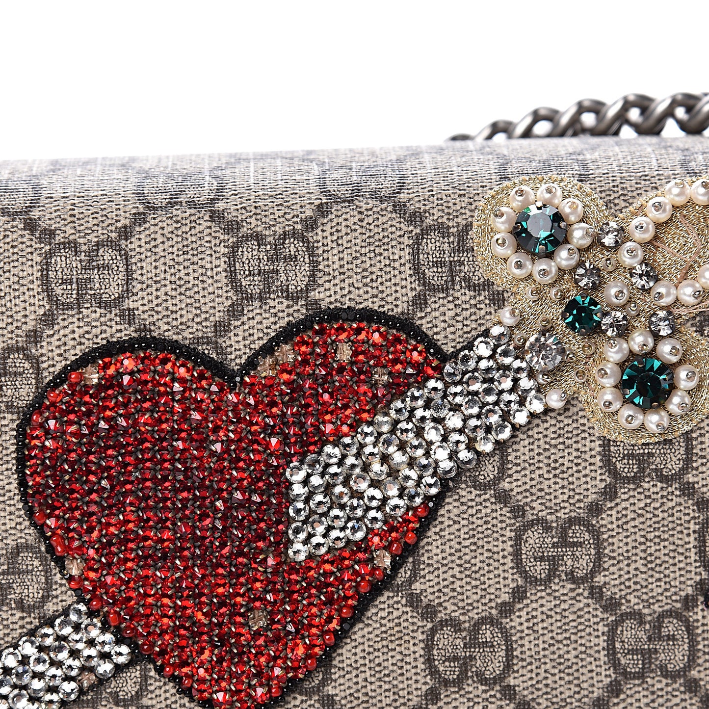 GG Supreme Monogram Suede Pierced Heart Embroidered Medium Dionysus Shoulder Bag Beige Ebony Pink Tropical Flower