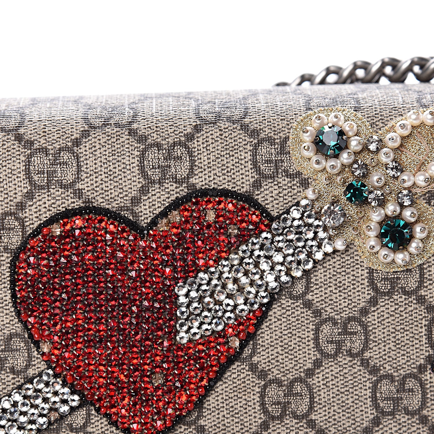 Gucci GG Supreme Monogram Suede Pierced Heart Embroidered Medium Dionysus Shoulder Bag Beige Ebony Pink Tropical Flower 14 of 18