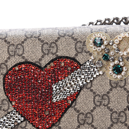 Gucci GG Supreme Monogram Suede Pierced Heart Embroidered Medium Dionysus Shoulder Bag Beige Ebony Pink Tropical Flower 14 of 18