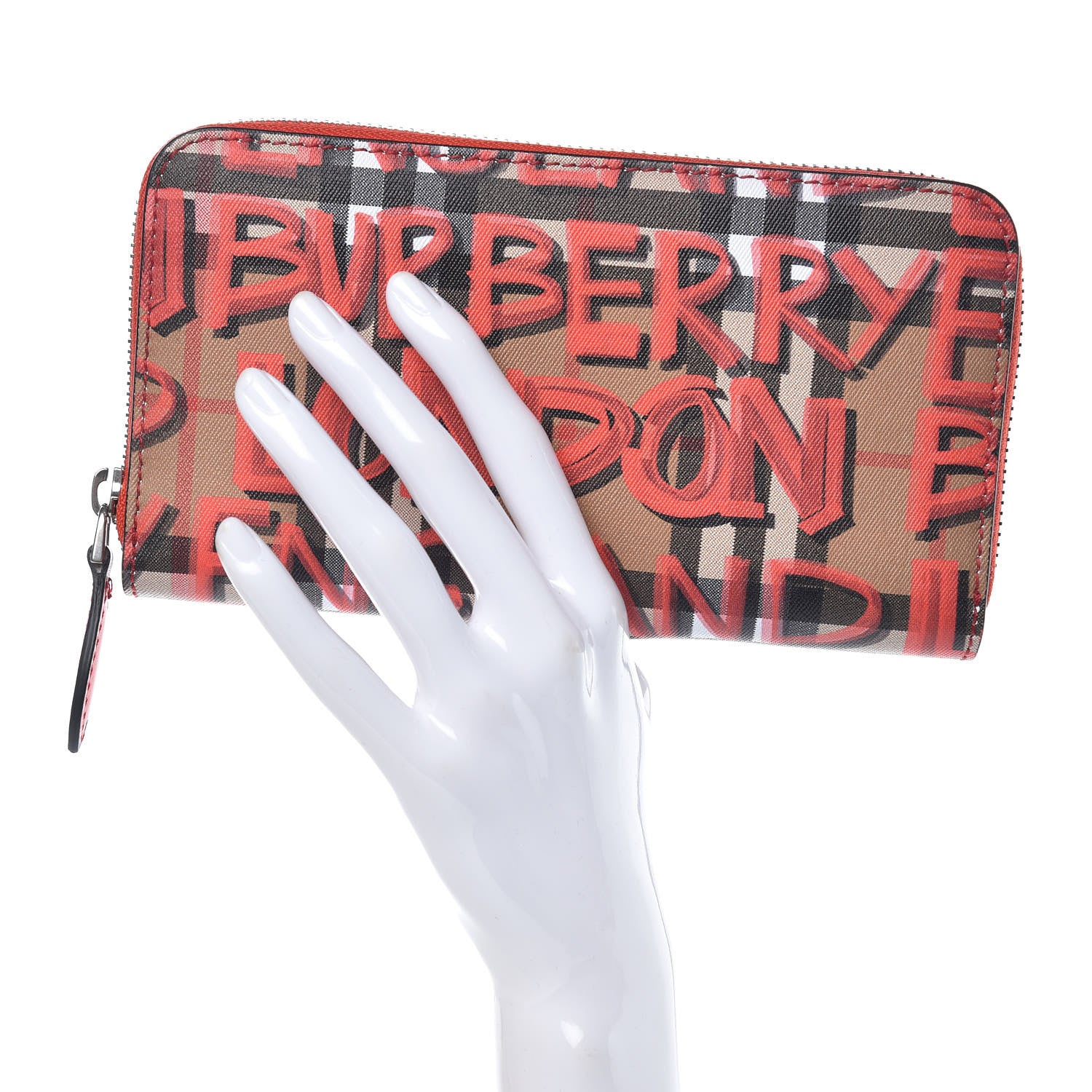Burberry Haymarket Check Graffiti Print Zip Around Wallet Red 2 of 7