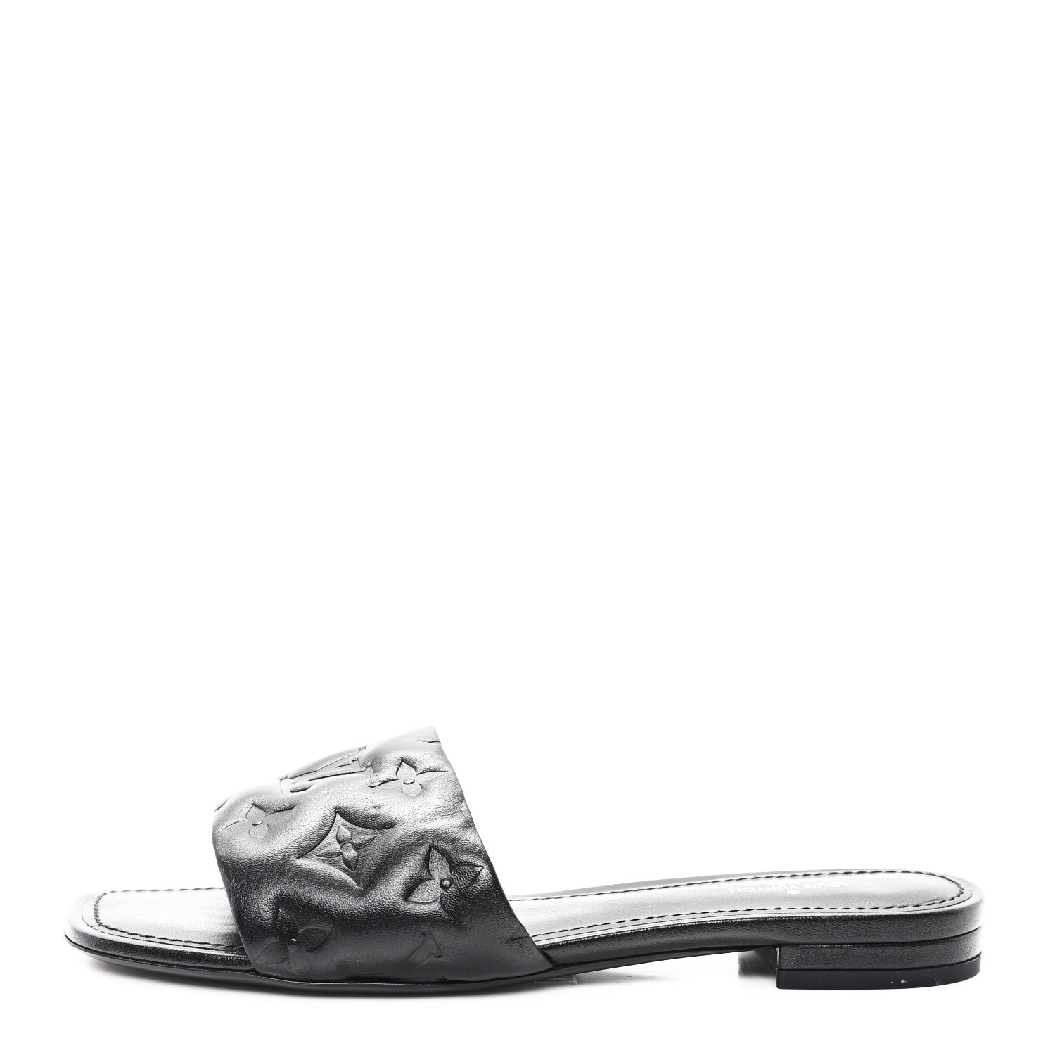 Louis Vuitton Lambskin Embossed Monogram Revival Flat Mules 37 Black 1 of 9