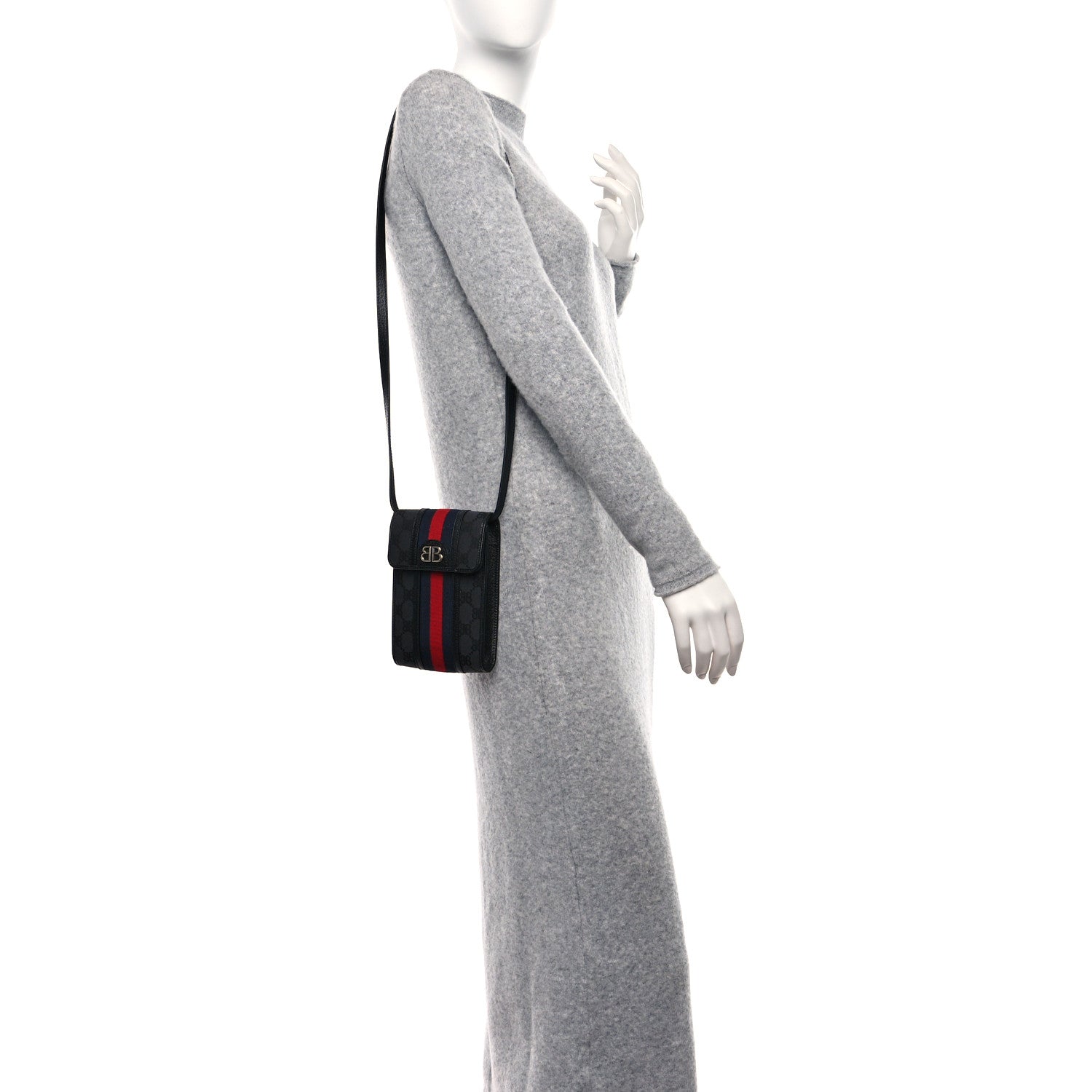 Gucci X BALENCIAGA BB Monogram Web Mini Ophidia Crossbody Bag Black 2 of 8