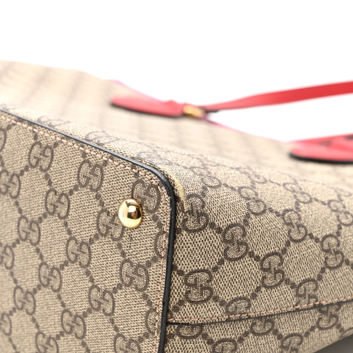 Gucci GG Supreme Monogram Medium Zippered Bucket Tote Beige Hibiscus Red New Rosette 11 of 14