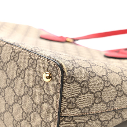 Gucci GG Supreme Monogram Medium Zippered Bucket Tote Beige Hibiscus Red New Rosette 11 of 14