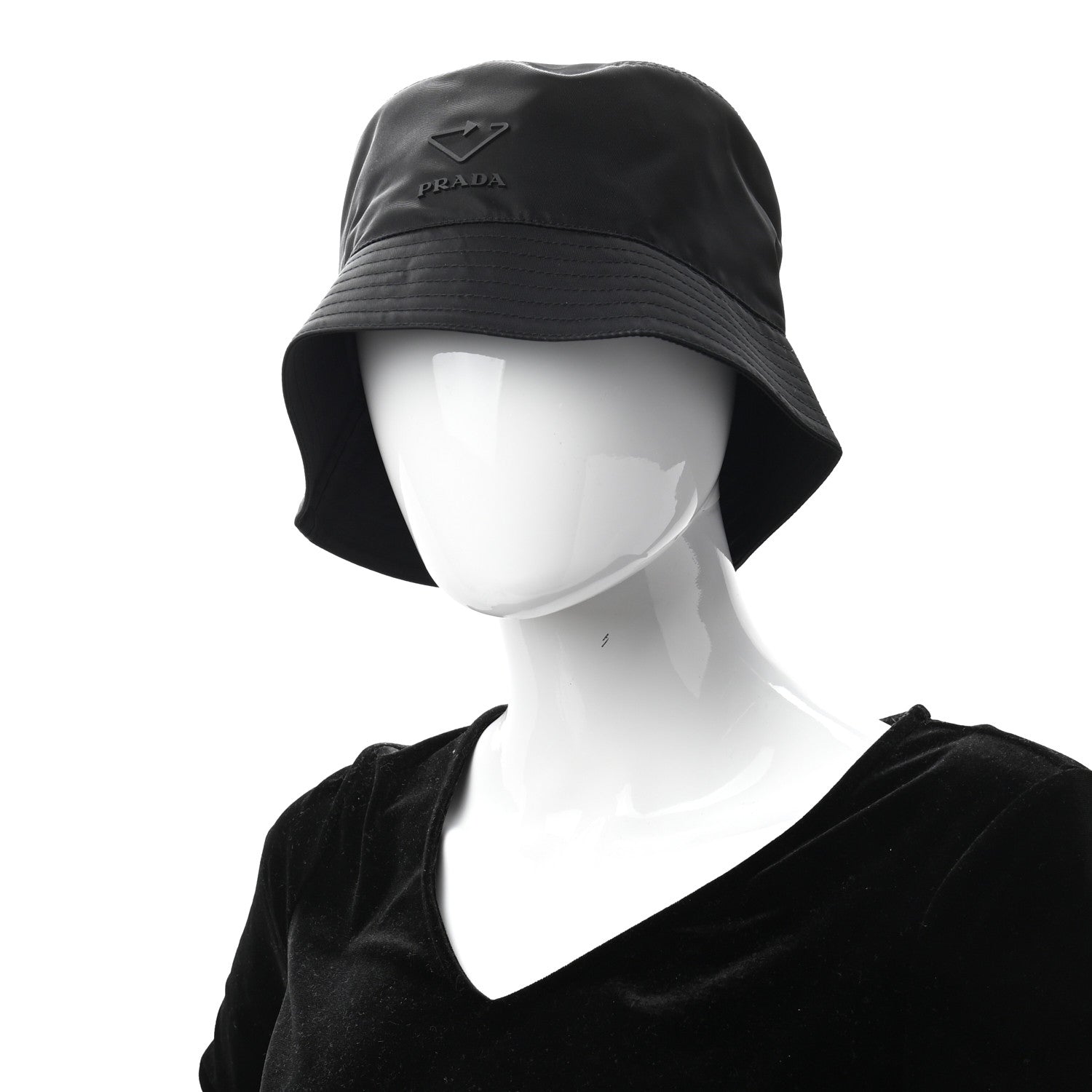 Prada Re-Nylon Rubber Logo Mens Bucket Hat L Black 2 of 7