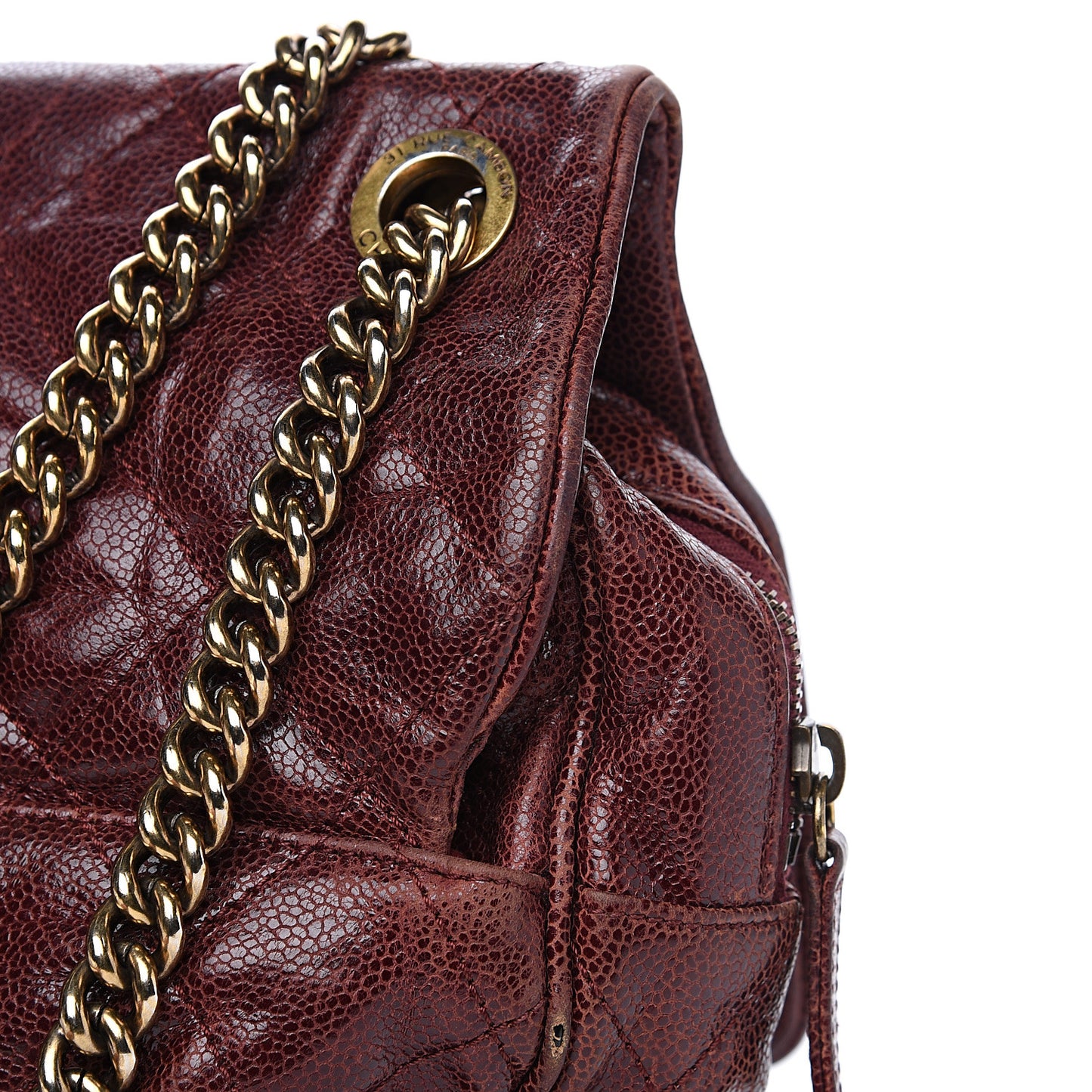 Crumpled Grained Calfskin Quilted Maxi Shiva Flap Bordeaux
