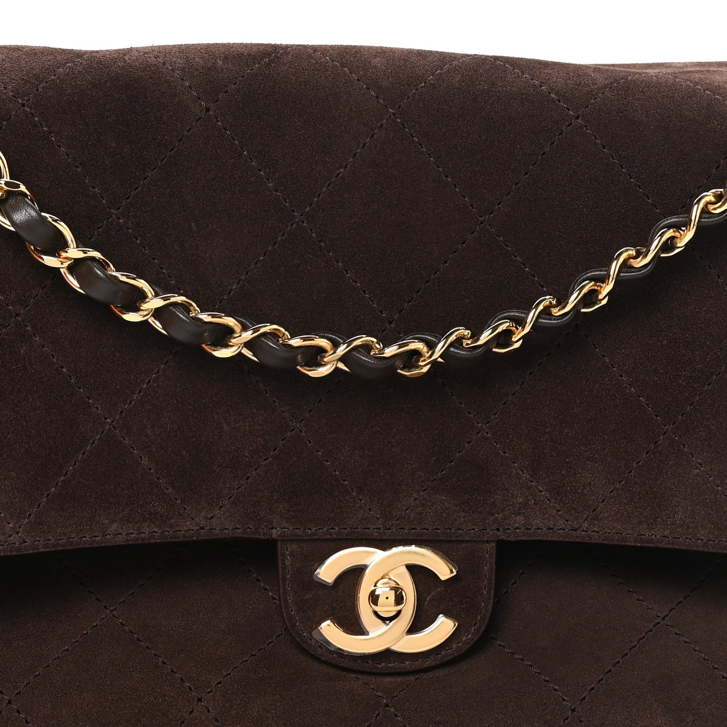 Suede Calfskin Small Souplissimo Maxi Flap Dark Brown