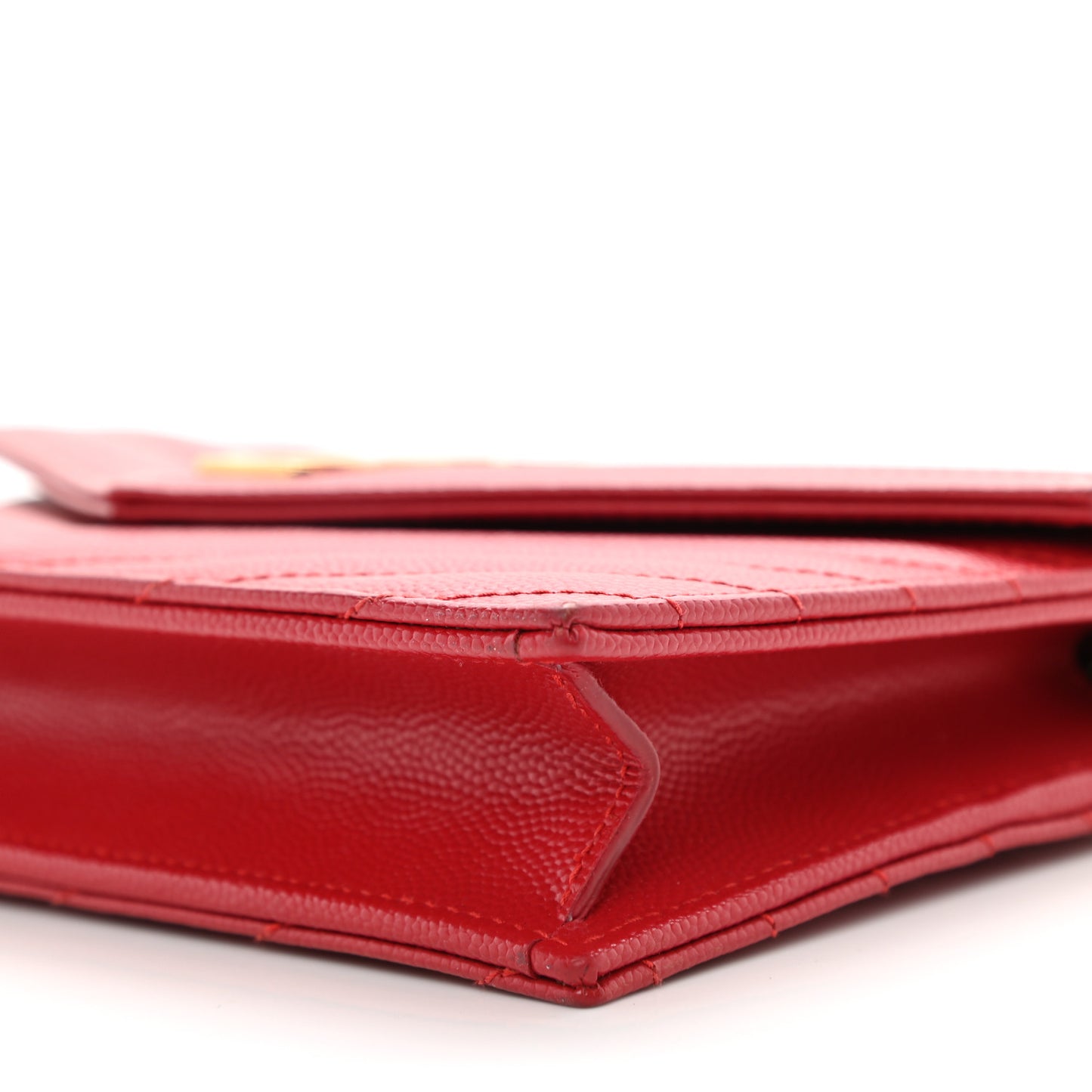 Grain De Poudre Matelasse Chevron Monogram Envelope Chain Wallet Red