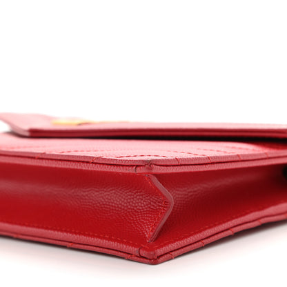 Saint Laurent Grain De Poudre Matelasse Chevron Monogram Envelope Chain Wallet Red 18 of 23