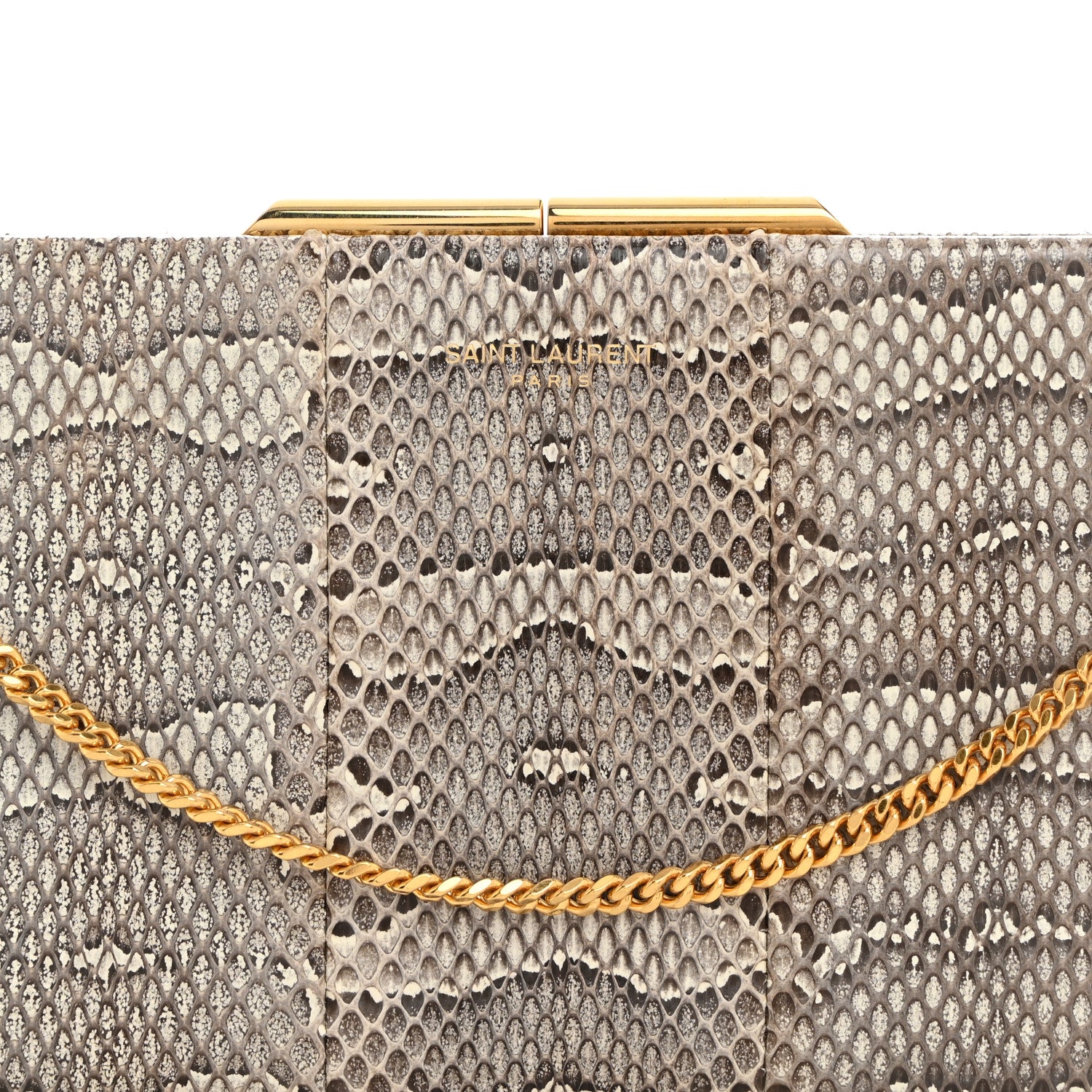 Saint Laurent Snakeskin Midnight Clutch Grey White 8 of 10